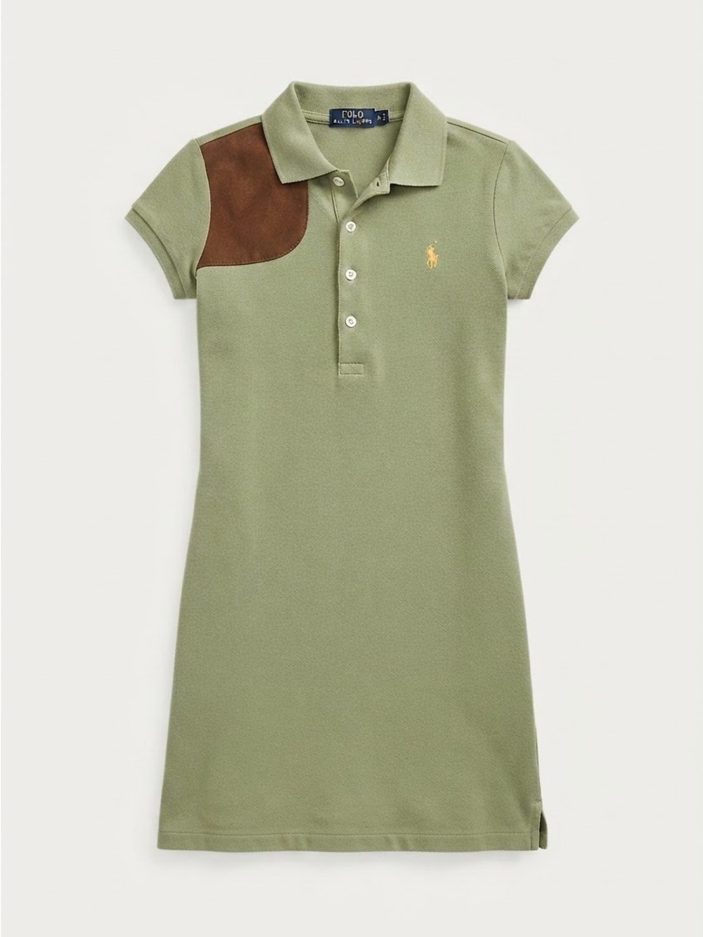 Ralph Lauren Olive Green Suede Shoulder Patch Polo Dress Girls Size S (7)